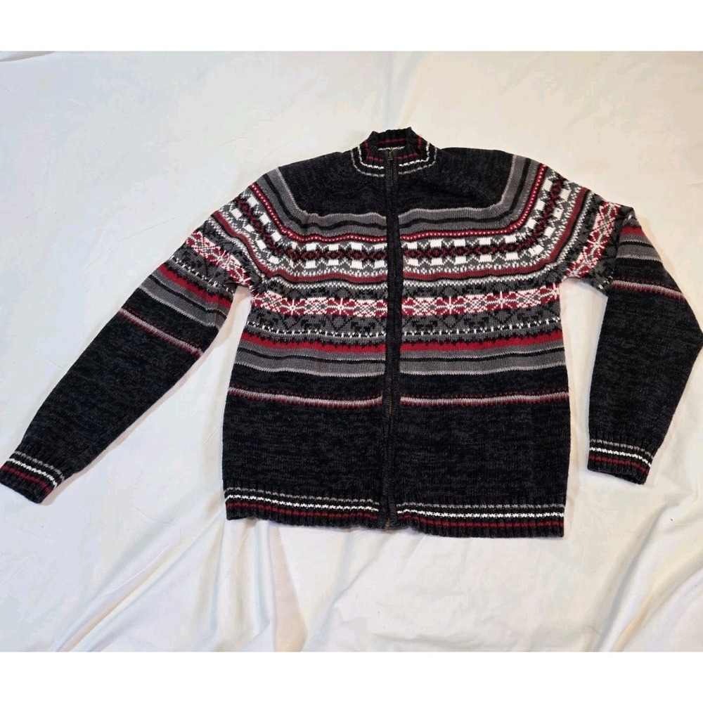Vintage Tiara International Womens Sweater Small Ramie Cotton Full Zip Gray Red